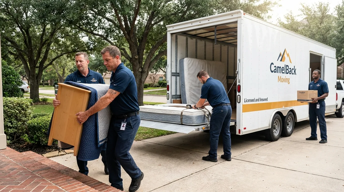 Crew loading residential truck for cross-state move from Willits, CA